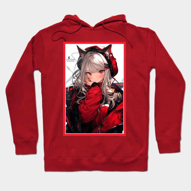 Aesthetic Anime Girl Red White Black | Quality Aesthetic Anime Design | Chibi Manga Anime Art Hoodie by AlNoah